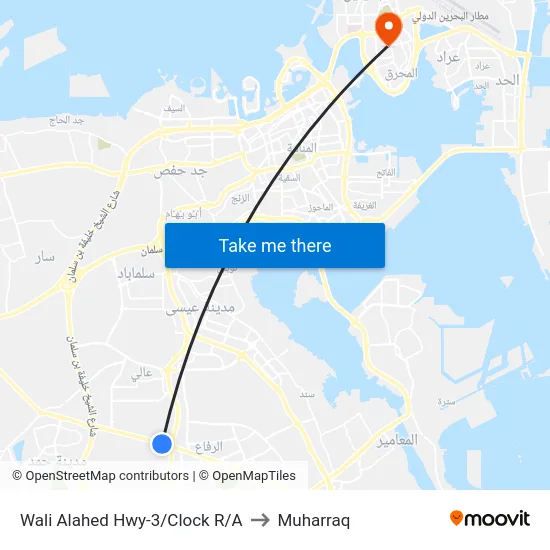 Wali Alahed Hwy-3/Clock R/A to Muharraq map