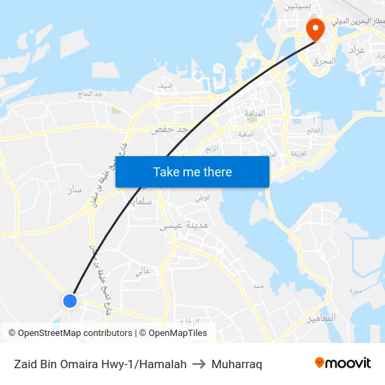 Zaid Bin Omaira Hwy-1/Hamalah to Muharraq map