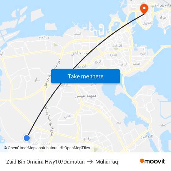 Zaid Bin Omaira Hwy10/Damstan to Muharraq map