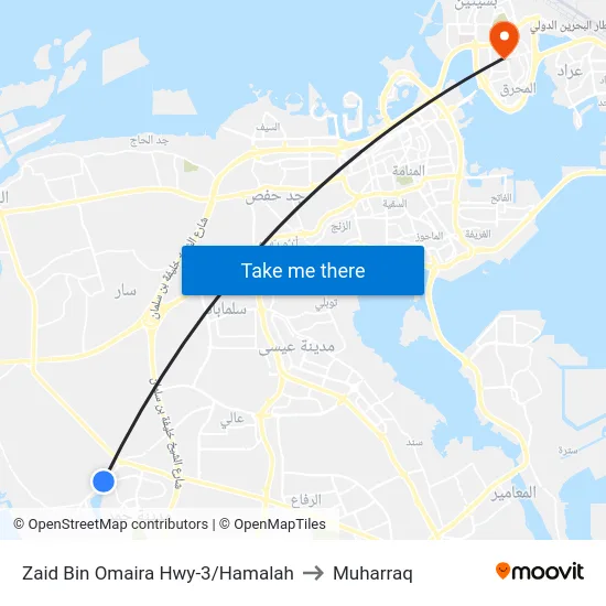 Zaid Bin Omaira Hwy-3/Hamalah to Muharraq map