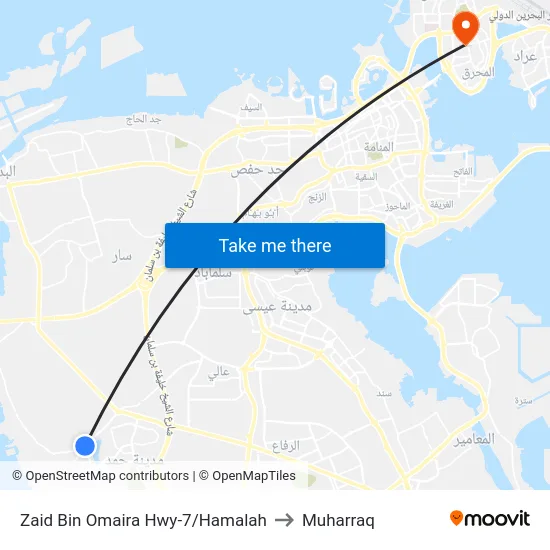 Zaid Bin Omaira Hwy-7/Hamalah to Muharraq map