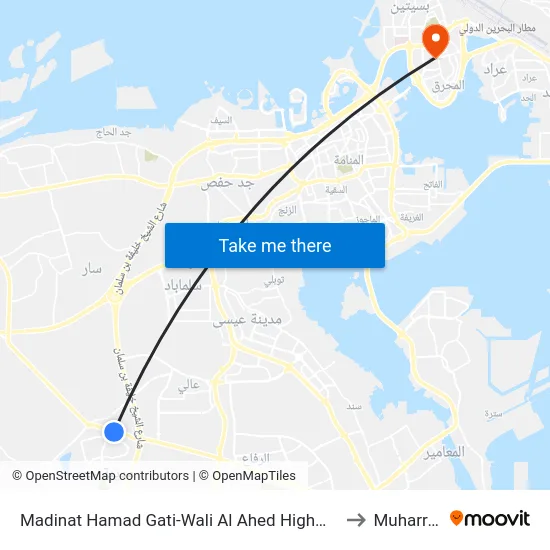 Madinat Hamad Gati-Wali Al Ahed Highway-2 to Muharraq map
