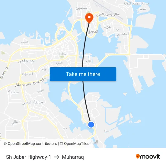 Sh Jaber Highway-1 to Muharraq map