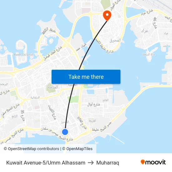 Kuwait Avenue-5/Umm Alhassam to Muharraq map