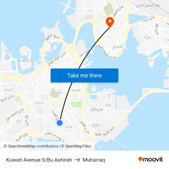 Kuwait Avenue-5/Bu Ashirah to Muharraq map