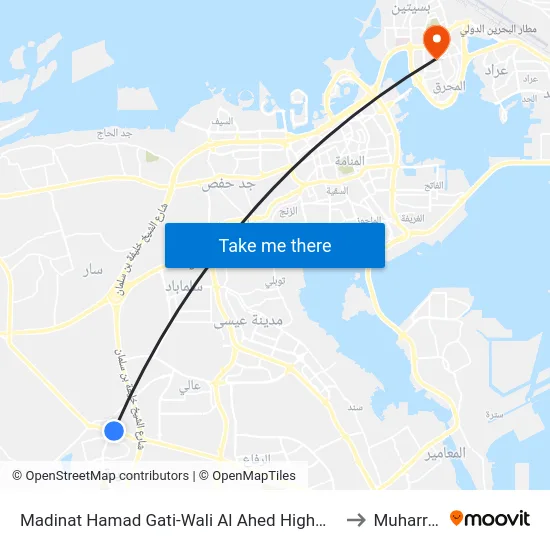 Madinat Hamad Gati-Wali Al Ahed Highway-1 to Muharraq map