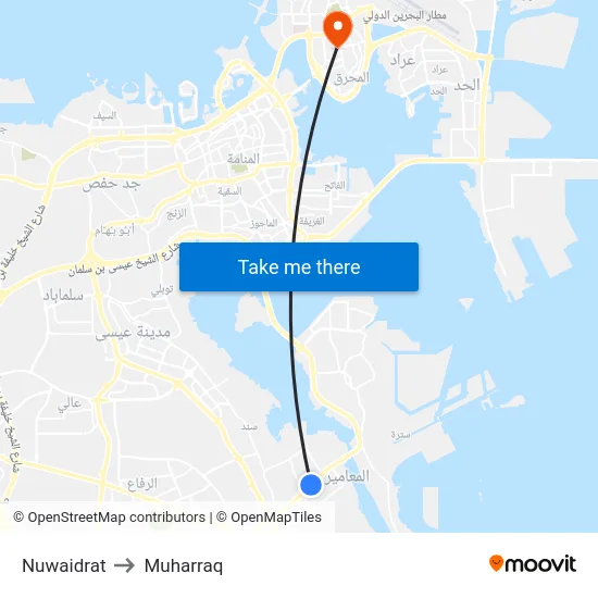 Nuwaidrat to Muharraq map