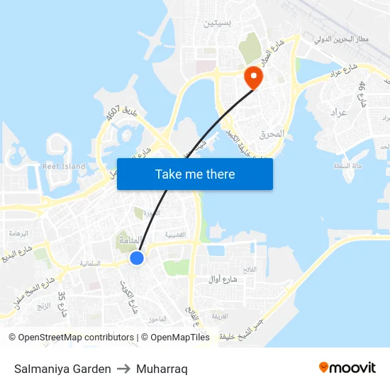 Salmaniya Garden to Muharraq map