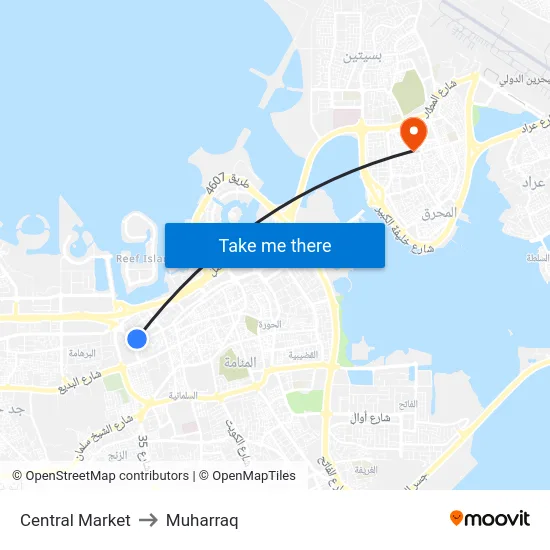 Central Market to Muharraq map