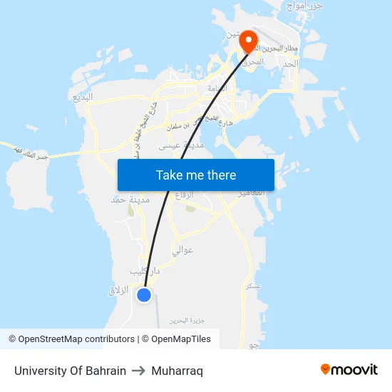 University Of Bahrain to Muharraq map