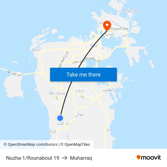 Nuzha-1/Roundabout 19 to Muharraq map