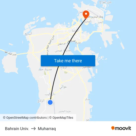 Bahrain Univ. to Muharraq map
