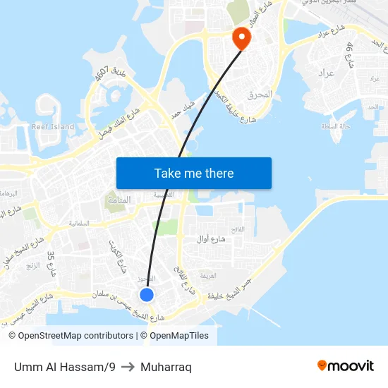 Umm Al Hassam/9 to Muharraq map