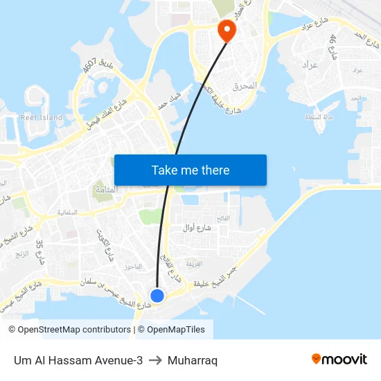 Um Al Hassam Avenue-3 to Muharraq map