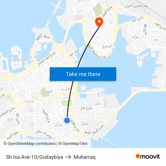 Sh Isa Ave-10/Gudaybiya to Muharraq map