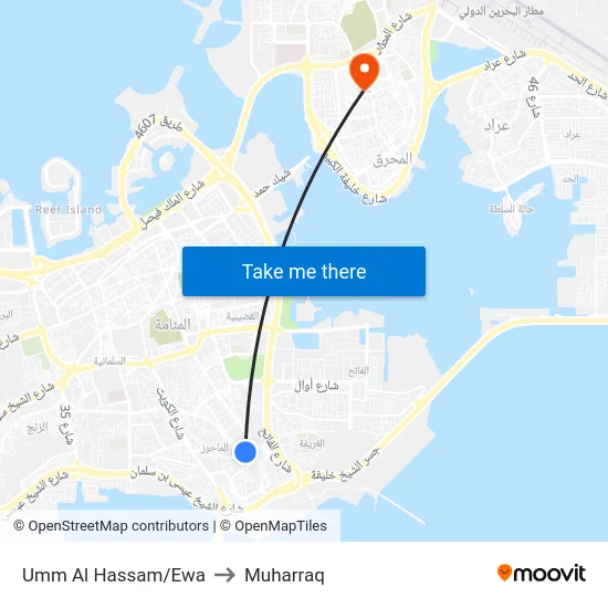 Umm Al Hassam/Ewa to Muharraq map