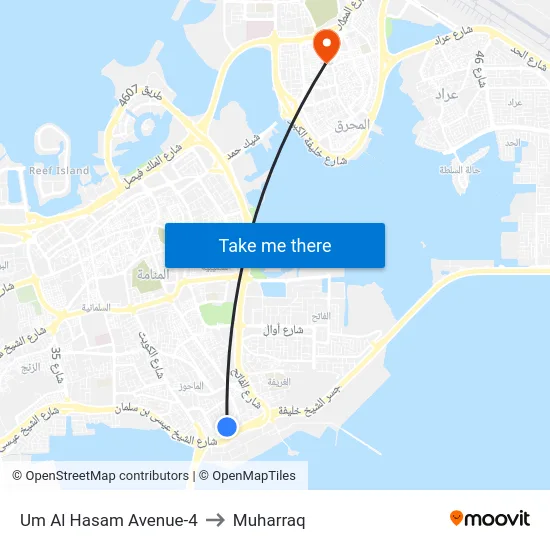 Um Al Hasam Avenue-4 to Muharraq map