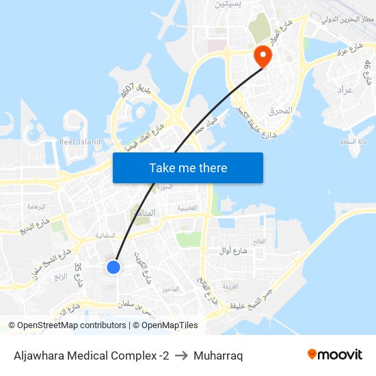 Aljawhara Medical Complex -2 to Muharraq map