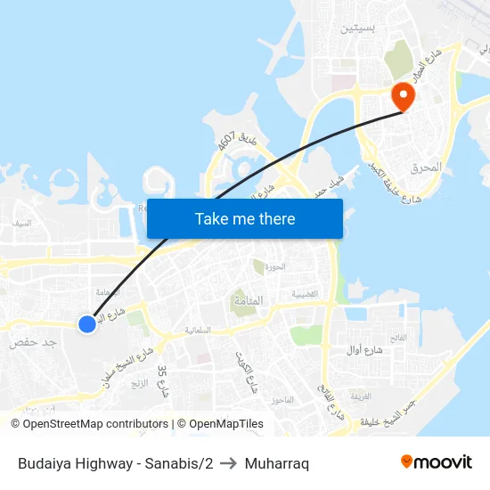 Budaiya Highway - Sanabis/2 to Muharraq map