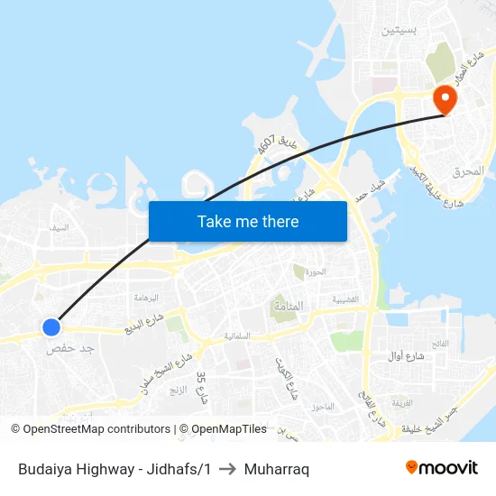 Budaiya Highway - Jidhafs/1 to Muharraq map