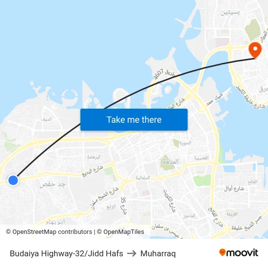 Budaiya Highway-32/Jidd Hafs to Muharraq map