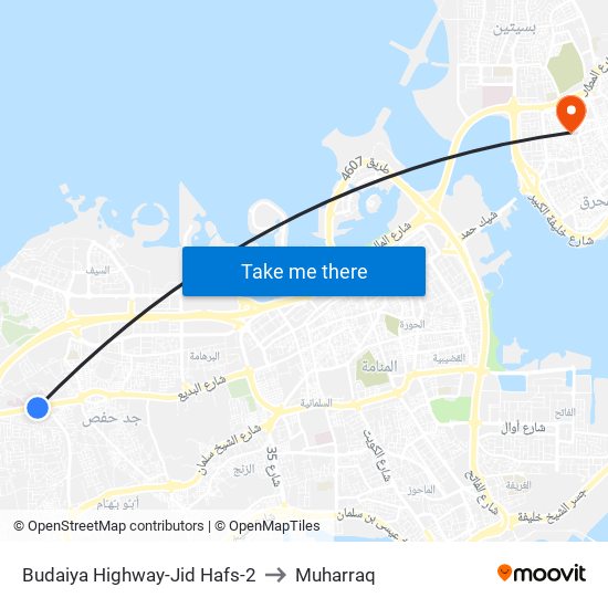 Budaiya Highway-Jid Hafs-2 to Muharraq map