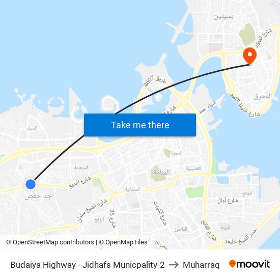 Budaiya Highway - Jidhafs Municpality-2 to Muharraq map