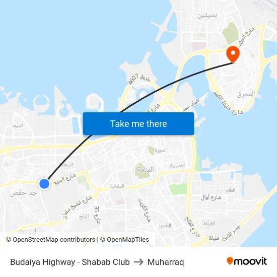 Budaiya Highway - Shabab Club to Muharraq map
