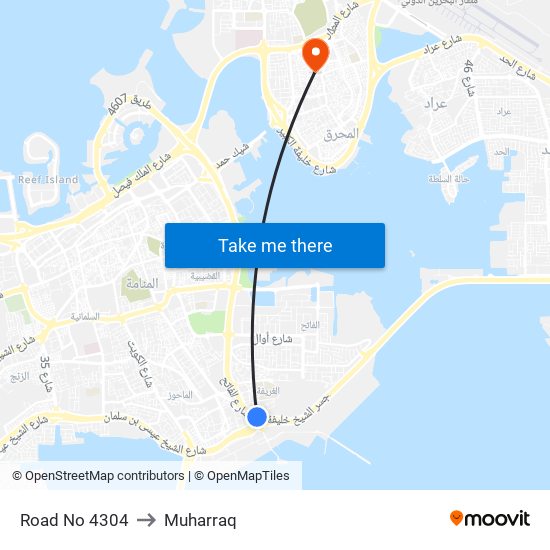 Road No 4304 to Muharraq map