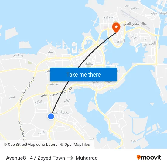 Avenue8 - 4 / Zayed Town to Muharraq map