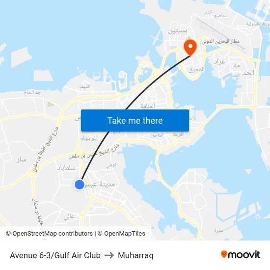 Avenue 6-3/Gulf Air Club to Muharraq map