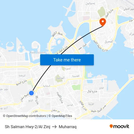 Sh Salman Hwy-2/Al Zinj to Muharraq map