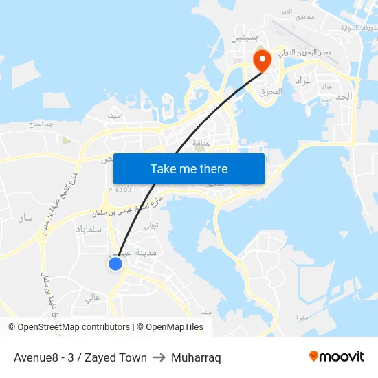 Avenue8 - 3 / Zayed Town to Muharraq map