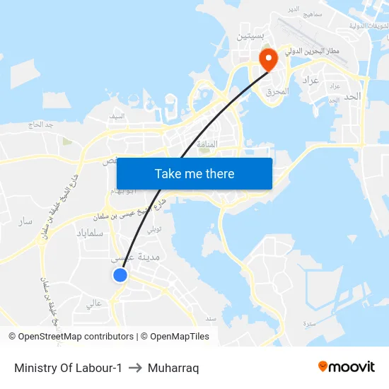 Ministry of Labour-1 to Muharraq map