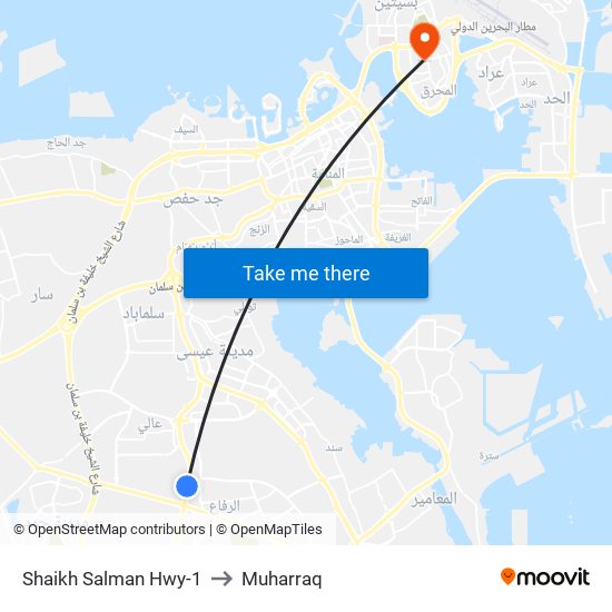 Shaikh Salman Hwy-1 to Muharraq map