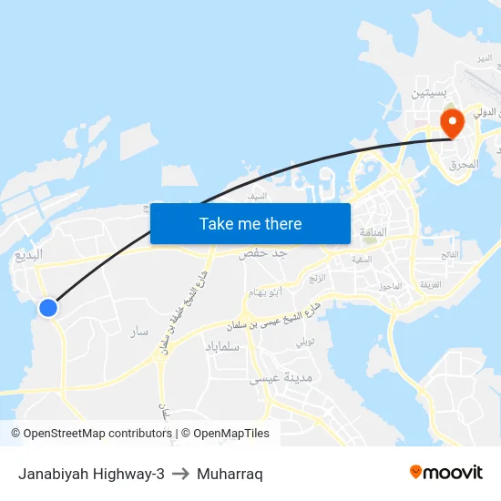 Janabiyah Highway-3 to Muharraq map