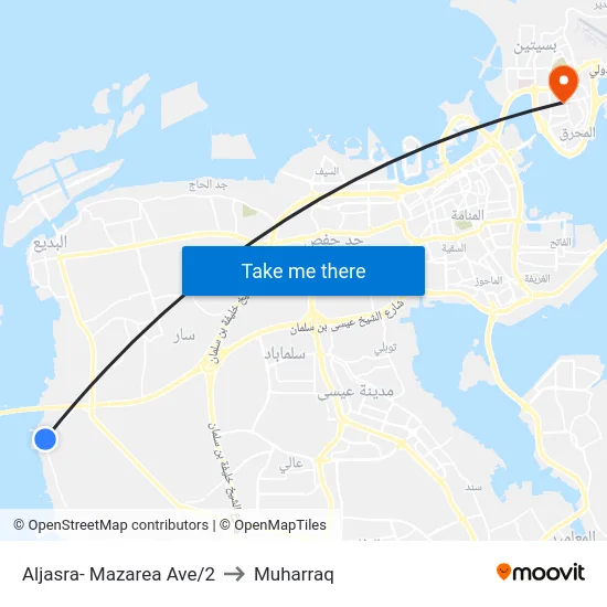 Aljasra- Mazarea Ave/2 to Muharraq map