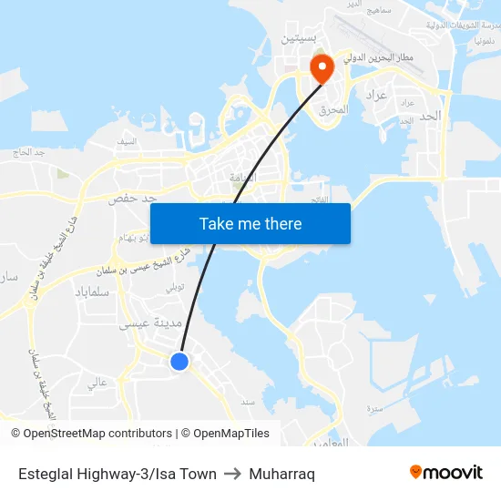 Esteglal Highway-3/Isa Town to Muharraq map