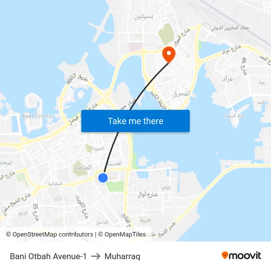 Bani Otbah Avenue-1 to Muharraq map