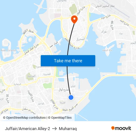 Juffair/American Alley-2 to Muharraq map