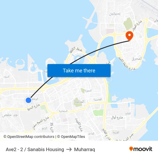 Avenue 2-2/Sanabis Housing to Muharraq map