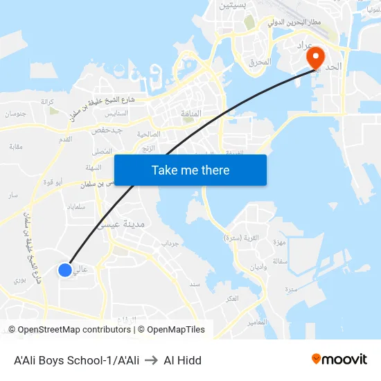 A'Ali Boys School-1/A'Ali to Al Hidd map