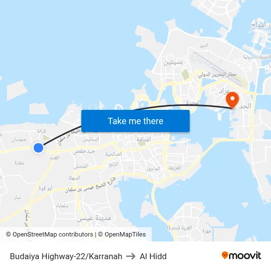 Budaiya Highway-22/Karranah to Al Hidd map