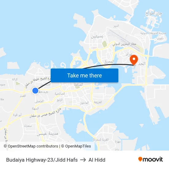 Budaiya Highway-23/Jidd Hafs to Al Hidd map