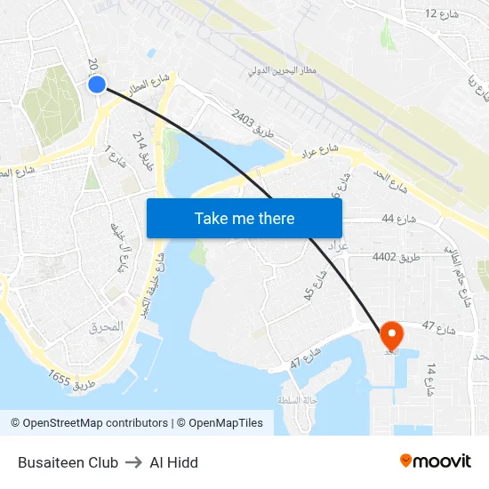 Busaiteen Club to Al Hidd map