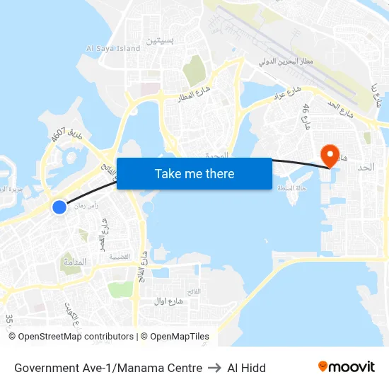 Government Avenue-1/Manama Centre to Al Hidd map
