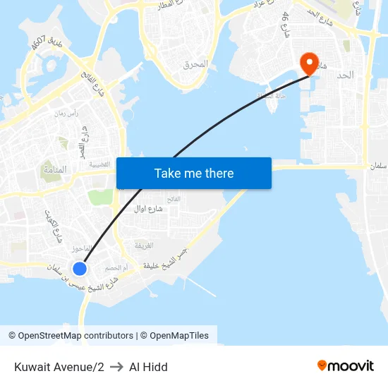 Kuwait Avenue/2 to Al Hidd map