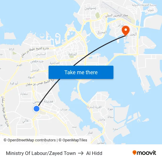 Ministry Of Labour/Zayed Town to Al Hidd map