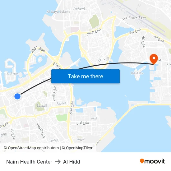 Naim Health Center to Al Hidd map
