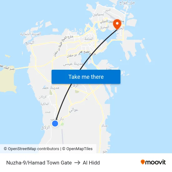 Nuzha-9/Hamad Town Gate to Al Hidd map